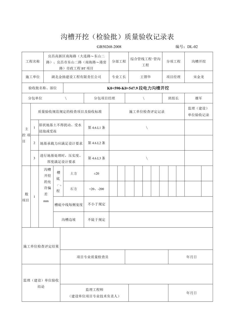 2.沟槽开挖(检验批)质量验收记录表.docx_第1页