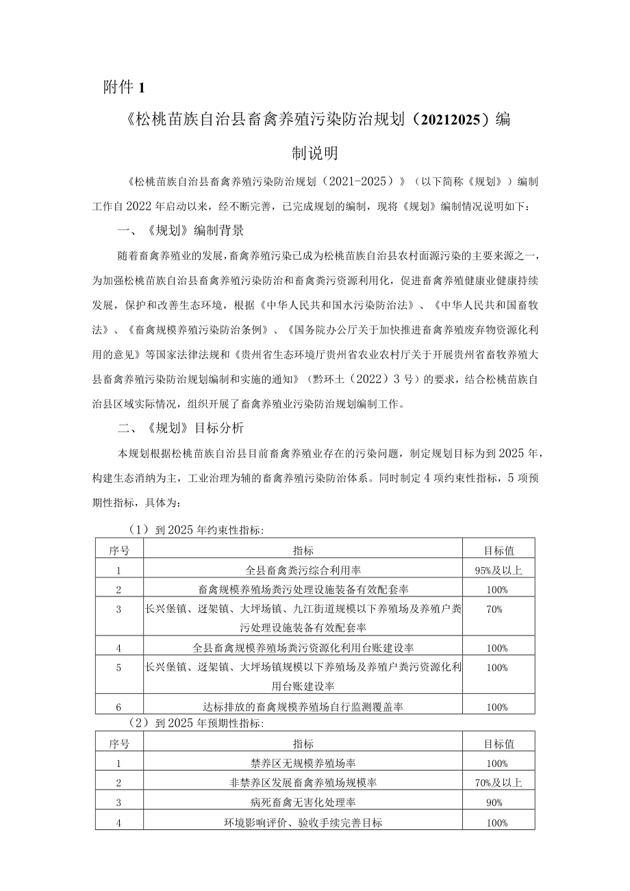 《松桃苗族自治县畜禽养殖污染防治规划（2021-2025）编制说明.docx_第1页