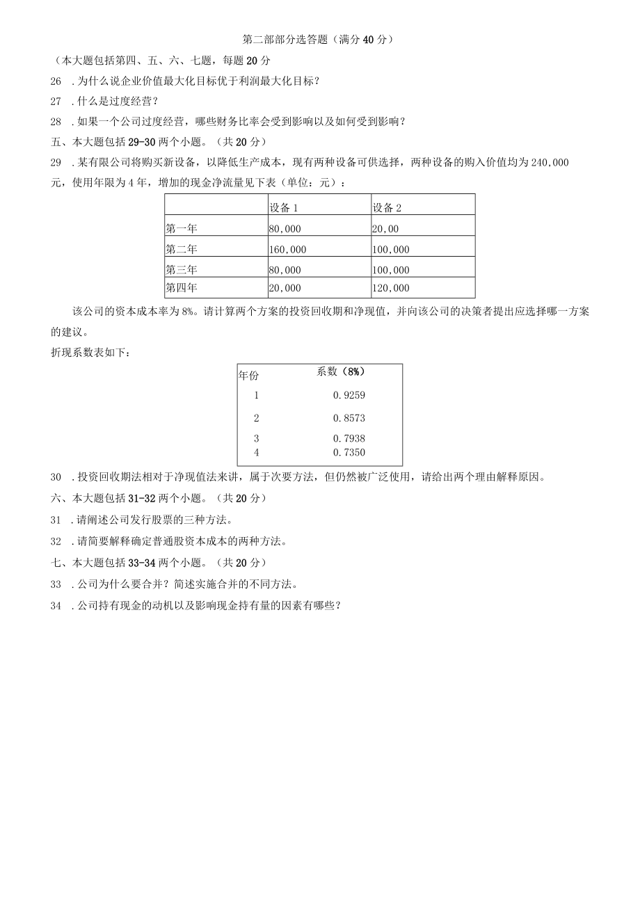 10年1月高等教育自学考试中英合作金融管理专业考试财务管理试题.docx_第3页