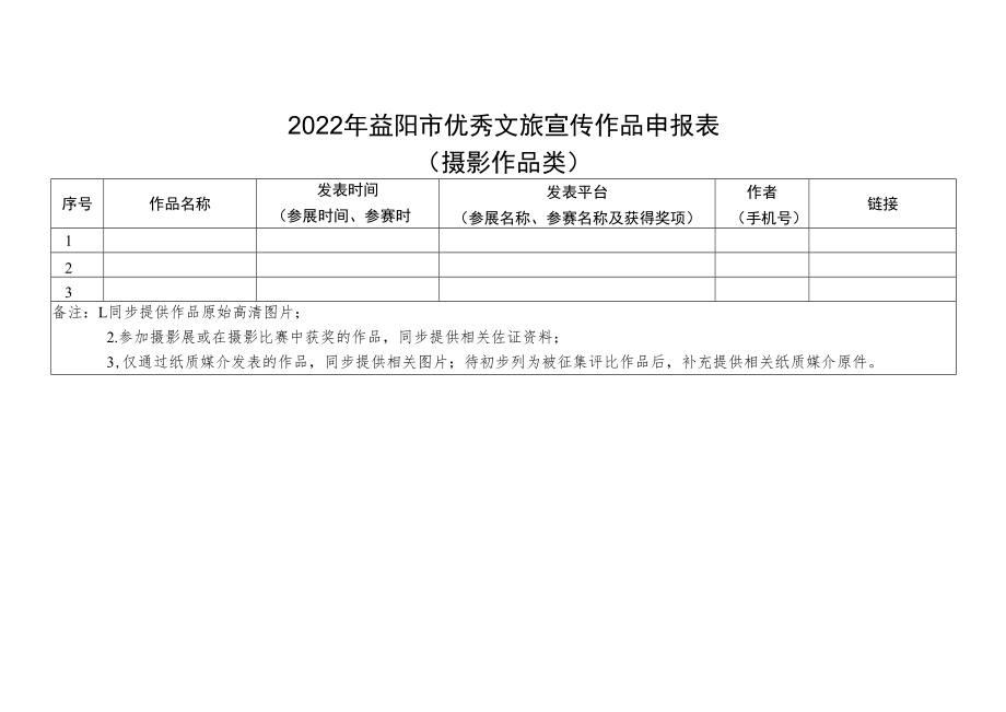 2022年益阳市优秀文旅宣传作品申报表摄影作品类.docx_第1页