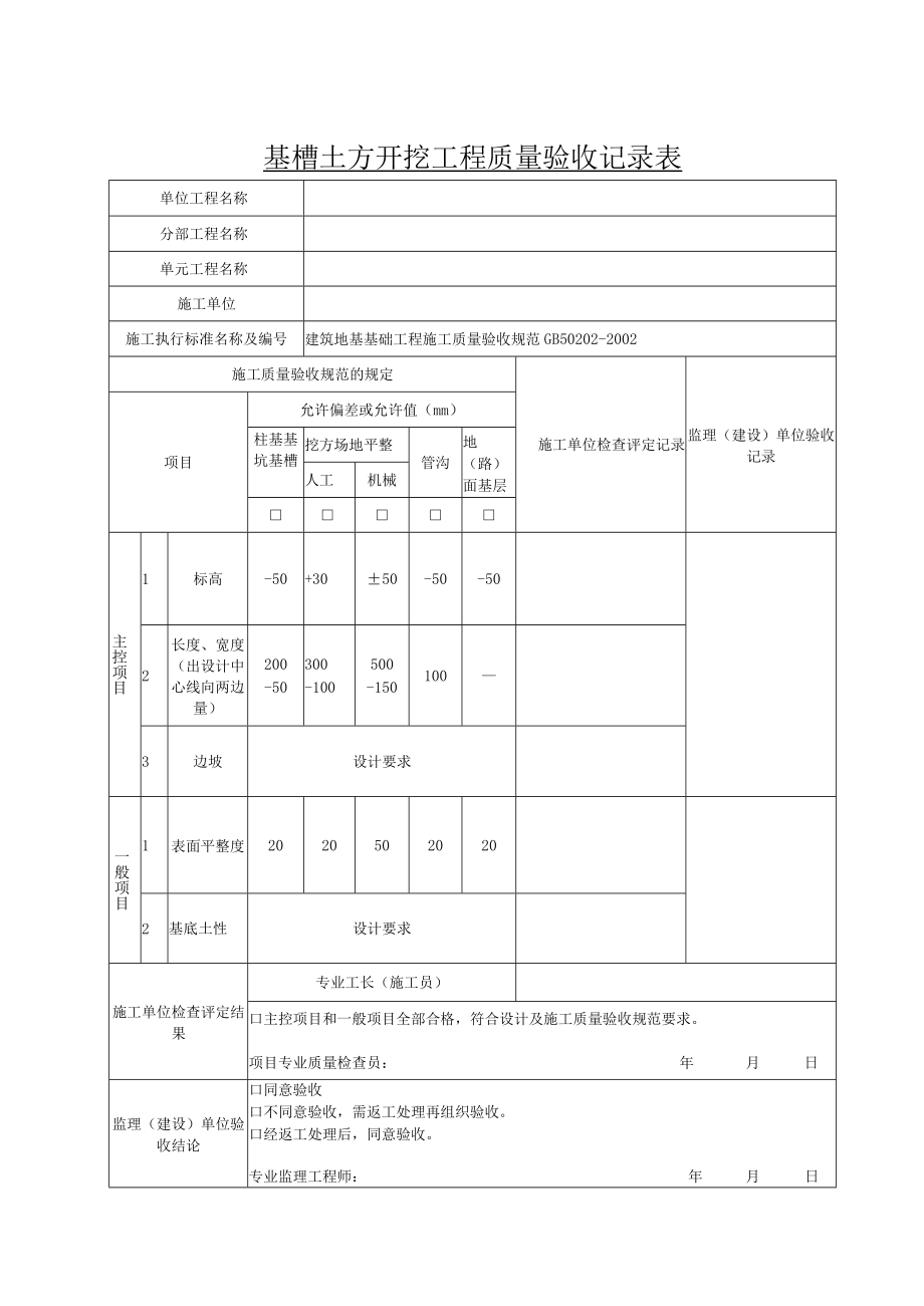 2.34基槽土方开挖工程质量验收记录表.docx_第1页