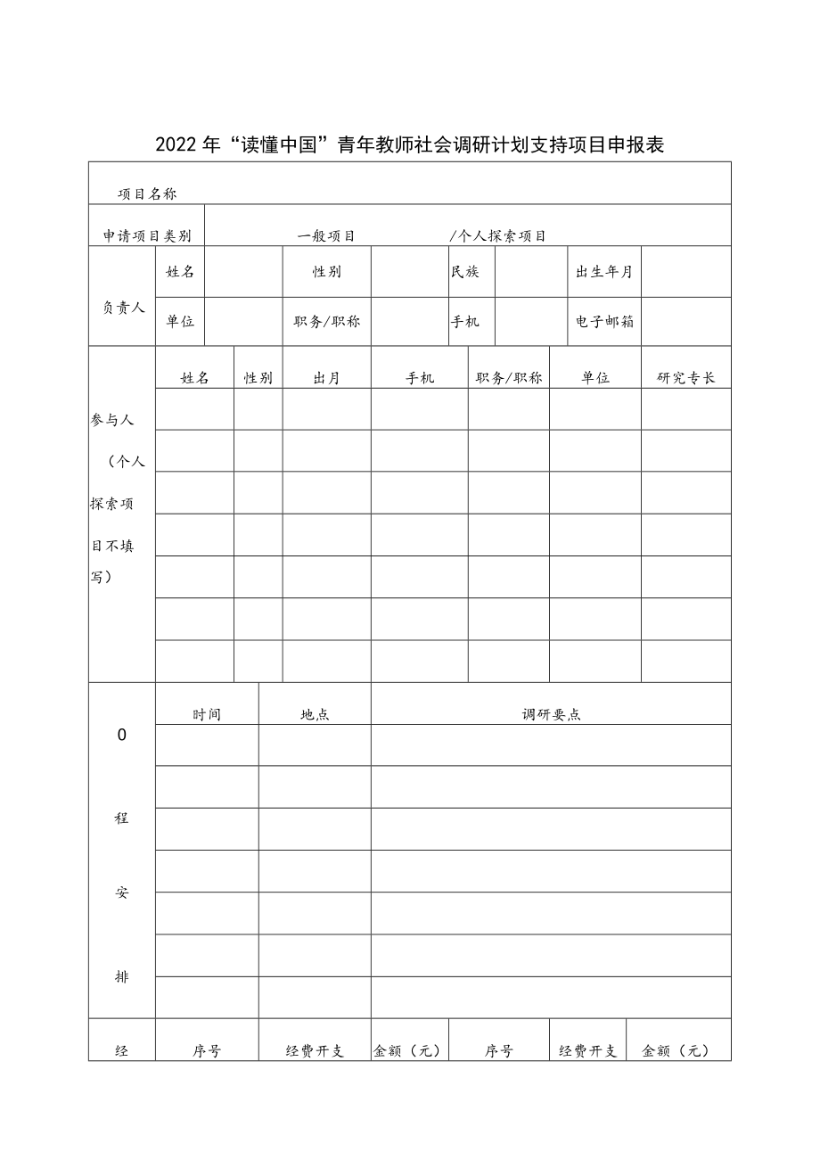 2022年“读懂中国”青年教师社会调研计划支持项目申报表.docx_第1页