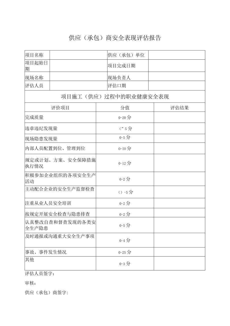 061供应商、承包商安全表现评估报告.docx_第1页