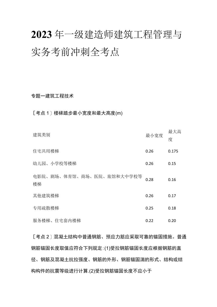 2023年一级建造师建筑工程管理与实务考前冲刺全考点.docx_第1页