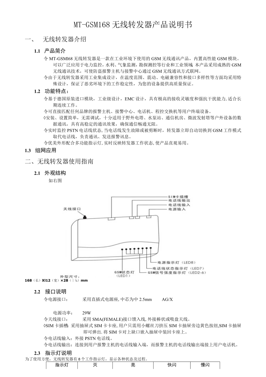 MT-GSM168无线转发器产品说明书.docx_第1页