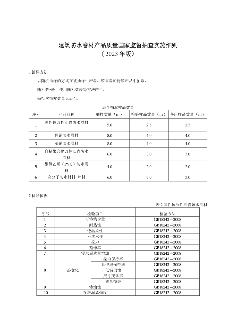 50 建筑防水卷材产品质量国家监督抽查实施细则（2023年版）.docx_第1页