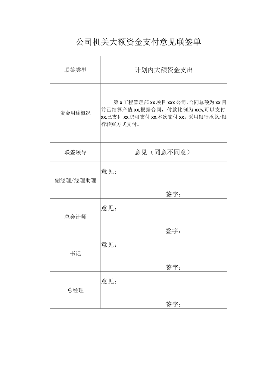 公司机关大额资金支付意见联签单.docx_第1页