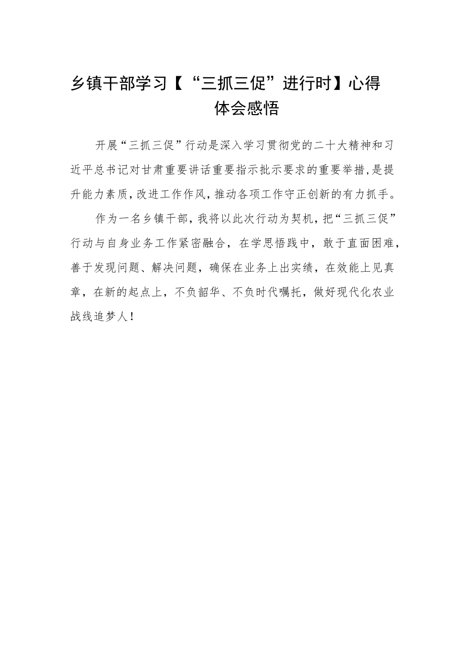 乡镇干部学习【“三抓三促”进行时】心得体会感悟.docx_第1页