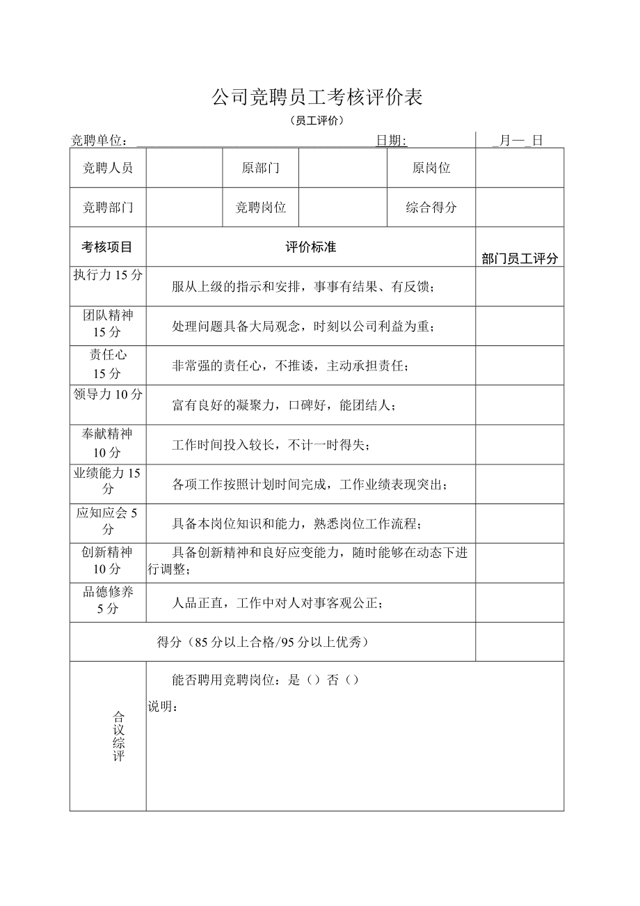 公司竞聘员工考核评价表（员工评价）.docx_第1页