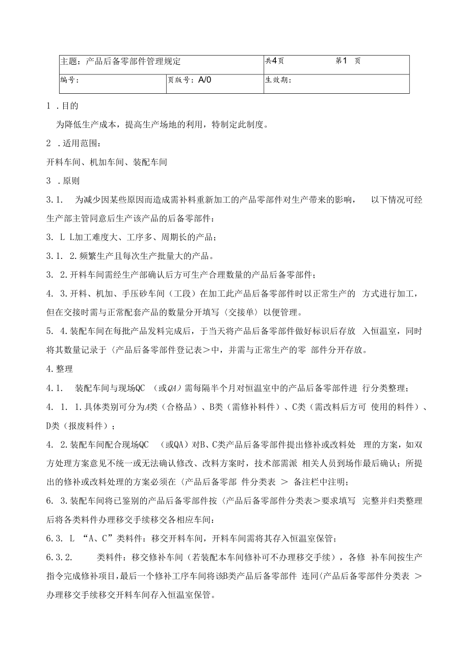 产品后备零部件管理规定(附表2份).docx_第1页