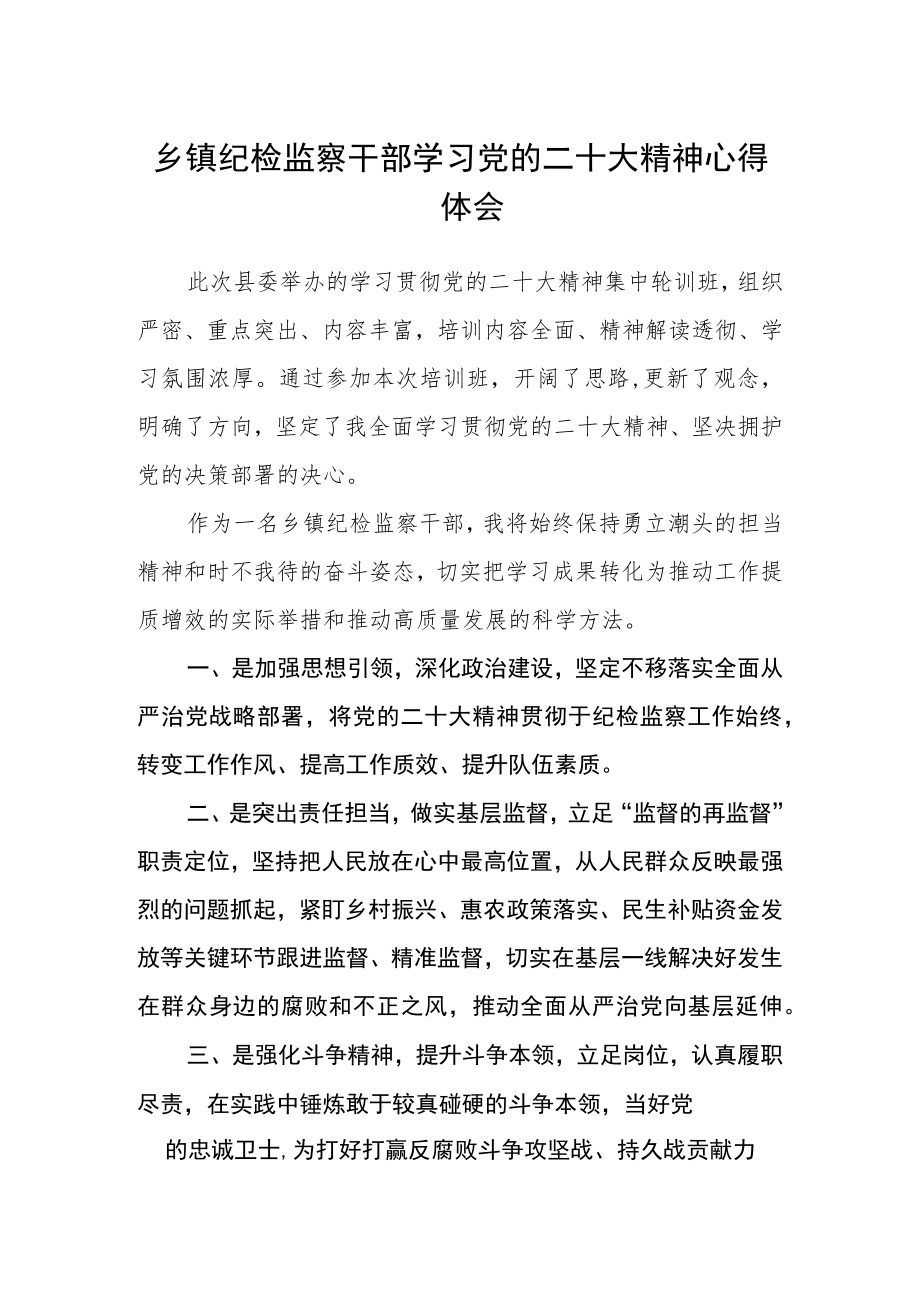 乡镇纪检监察干部学习党的二十大精神心得体会.docx_第1页