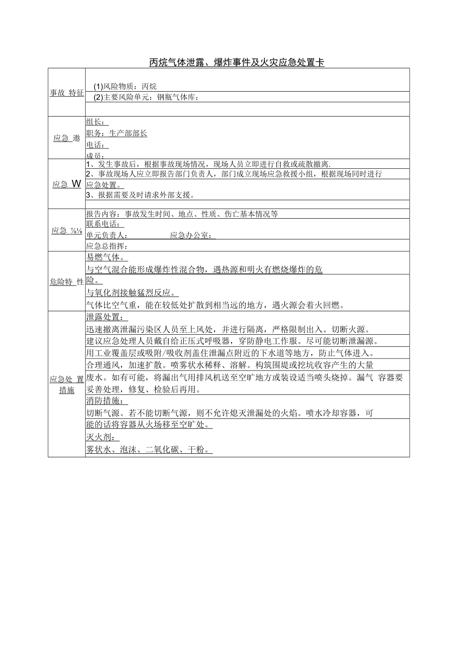 丙烷气体泄露、爆炸事件及火灾应急处置卡.docx_第1页