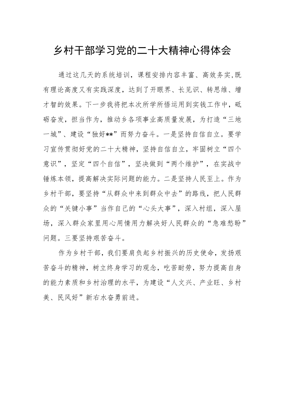 乡村干部学习党的二十大精神心得体会.docx_第1页