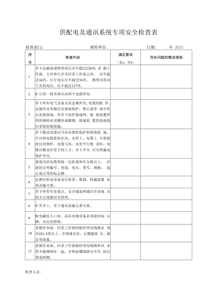 供配电及通讯系统专项安全检查表.docx_第1页