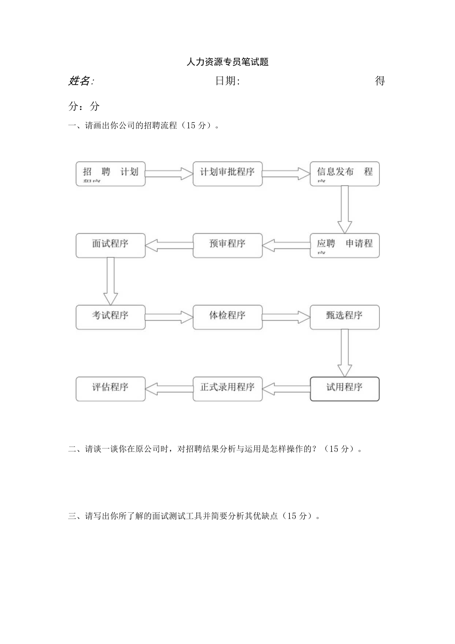 人力资源专员笔试题范文.docx_第1页