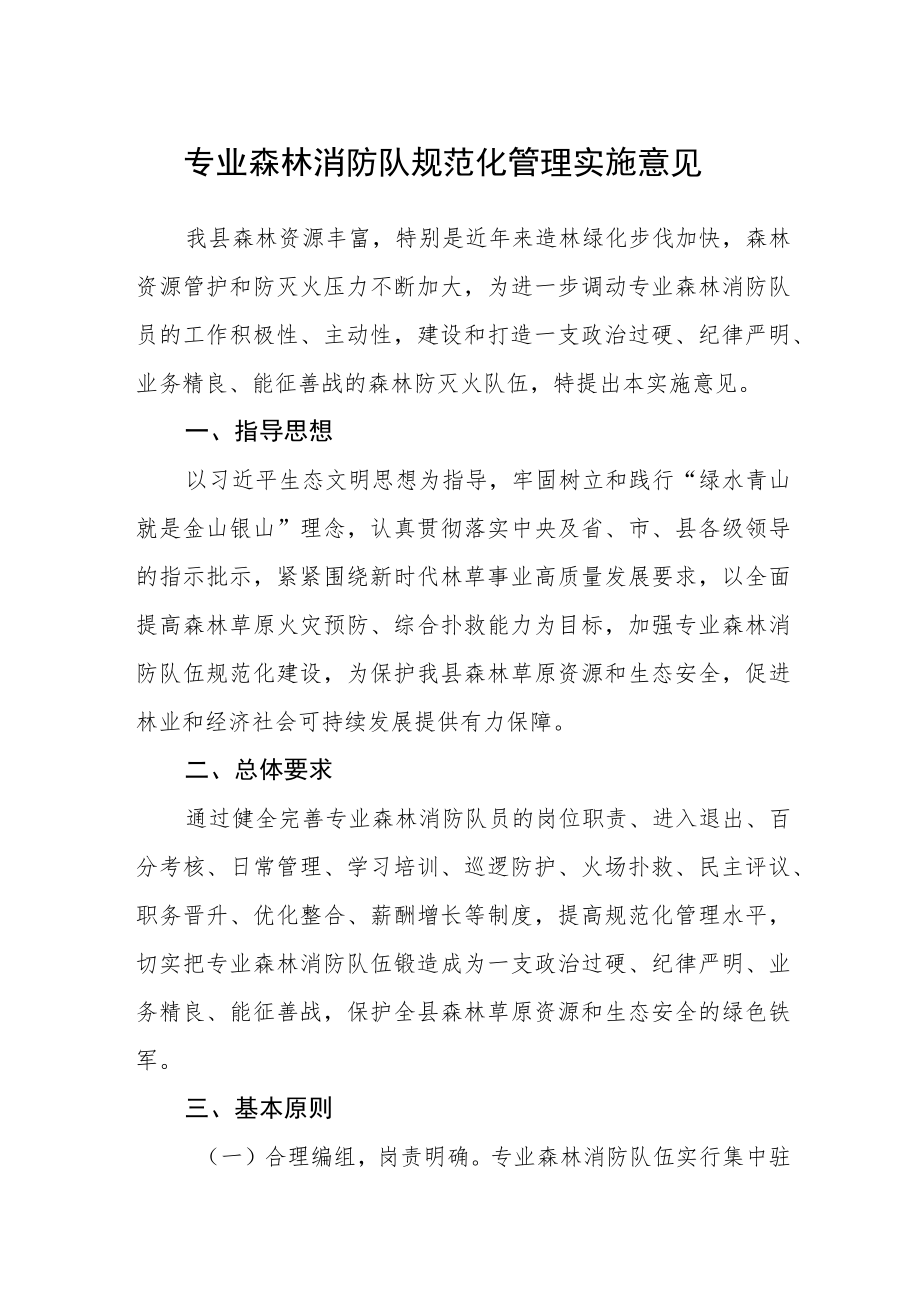 专业森林消防队规范化管理实施意见 .docx_第1页