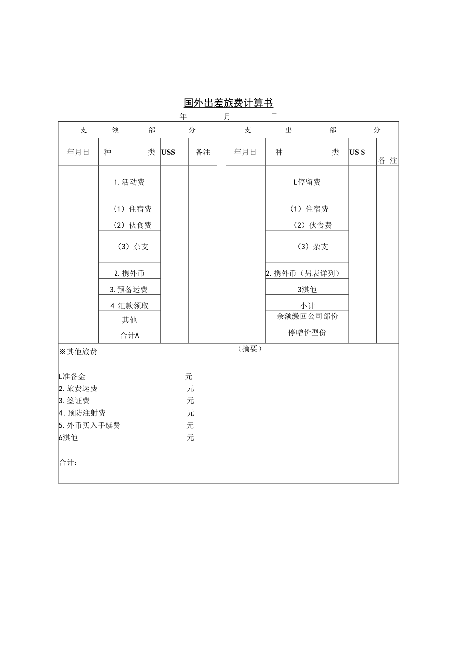 【出差制度】第六节 国外出差旅费计算书.docx_第1页