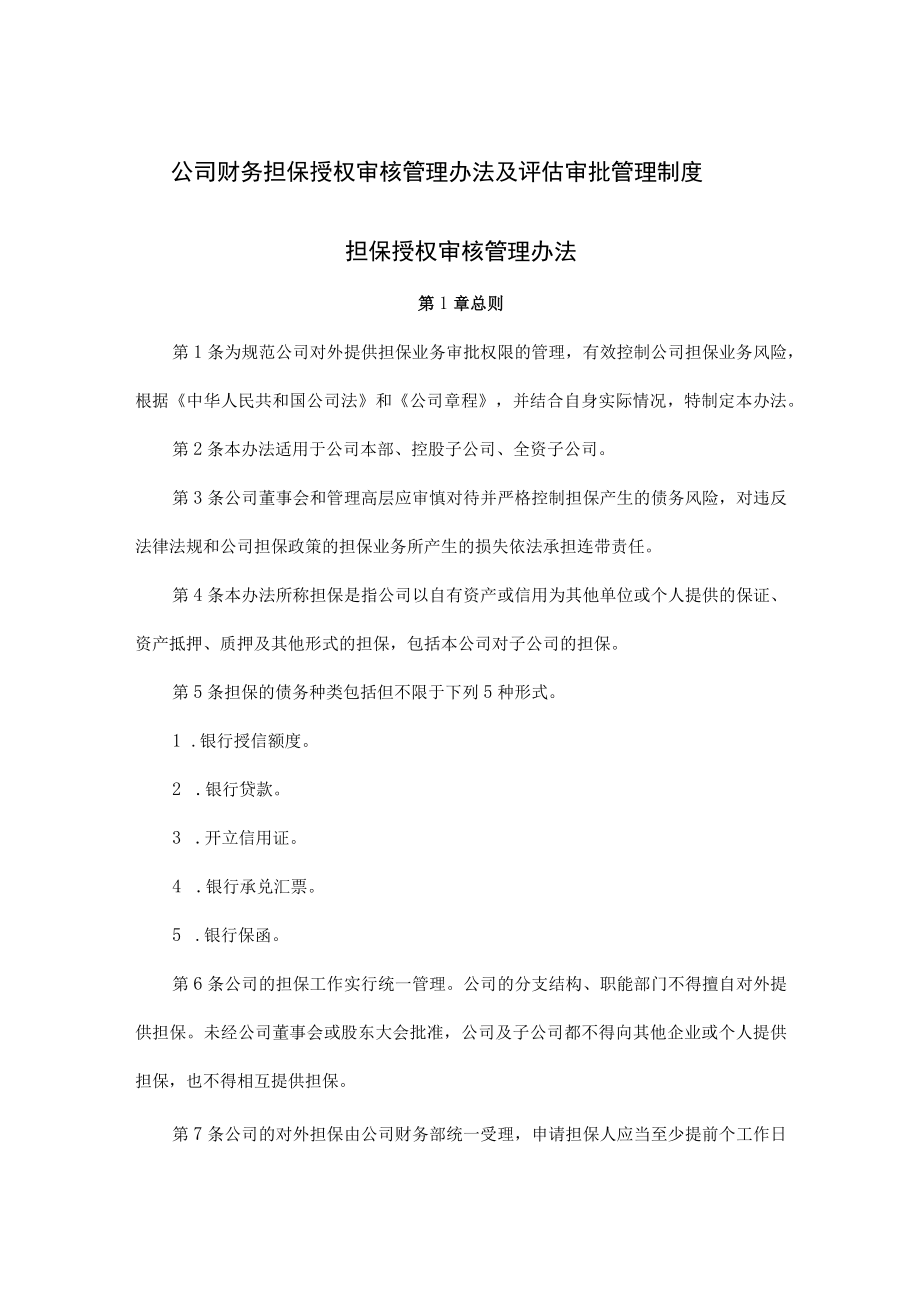 公司财务担保授权审核管理办法及评估审批管理制度.docx_第1页