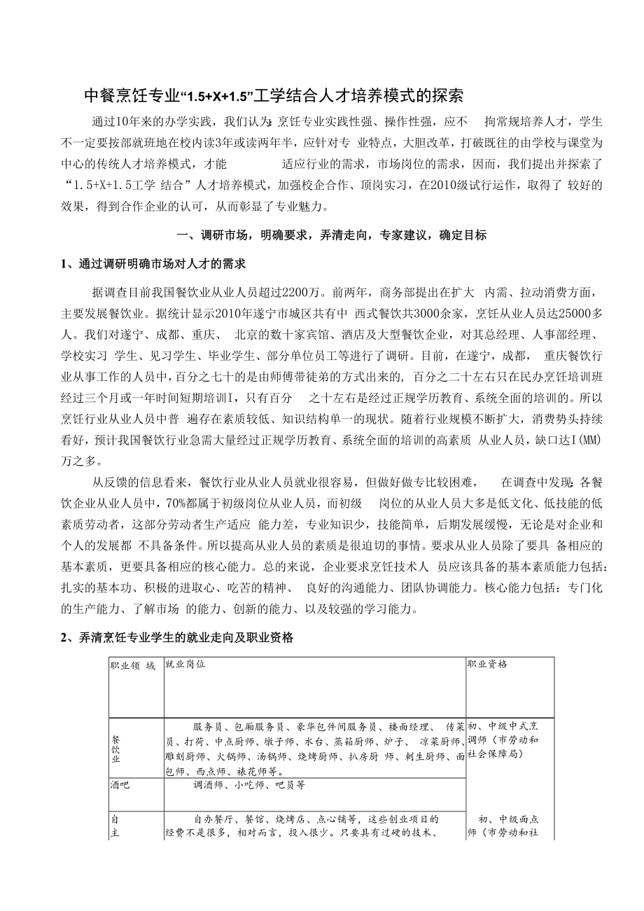 中餐烹饪专业工学结合人才培养模式探索.docx_第1页