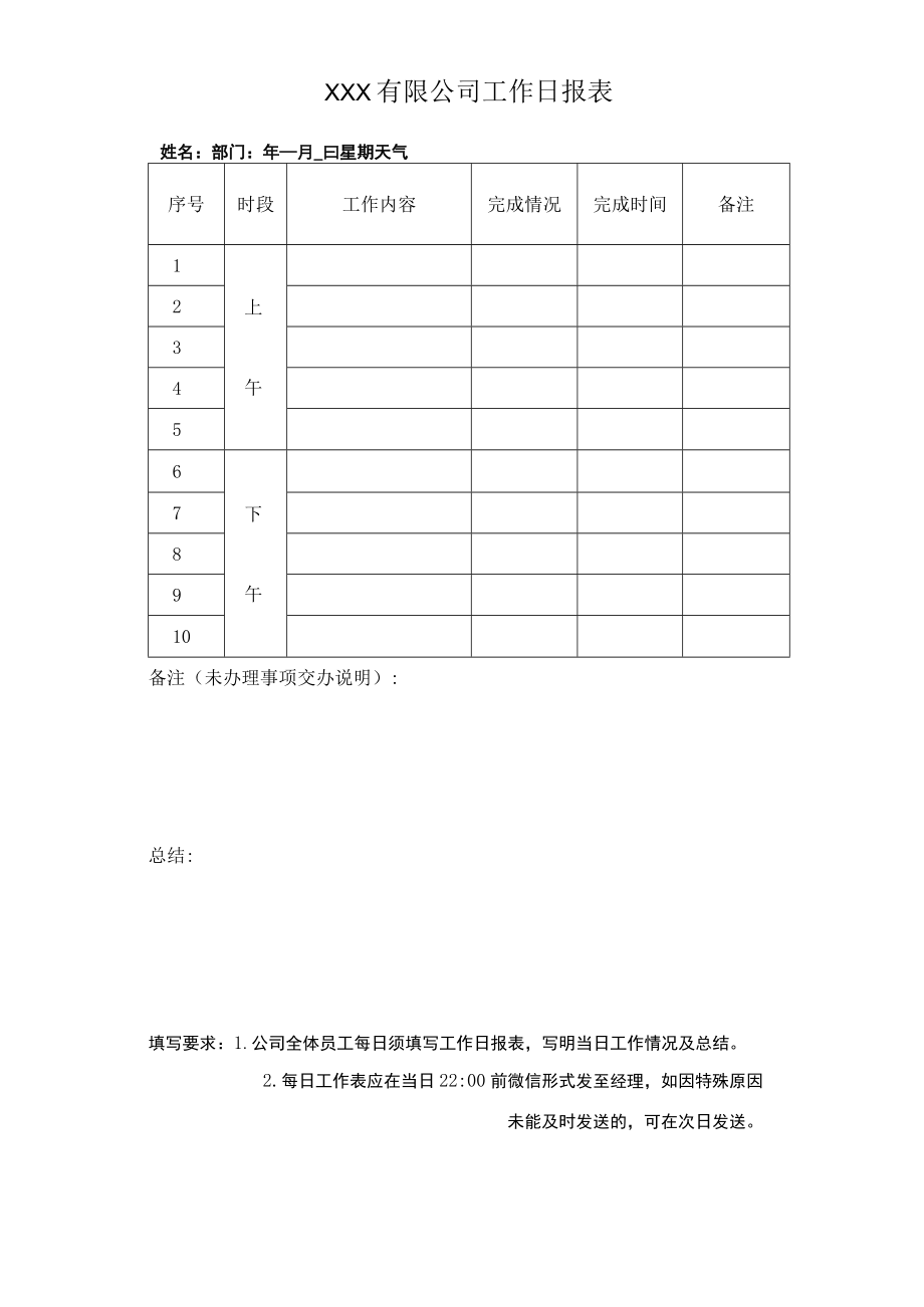 公司管理常用表格10公司工作日报表.docx_第1页