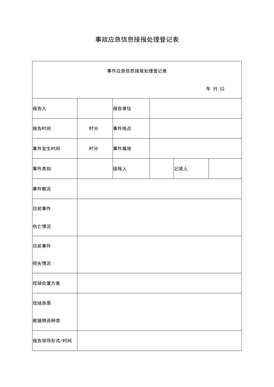 事故应急信息接报处理登记表（标准模板）.docx_第1页