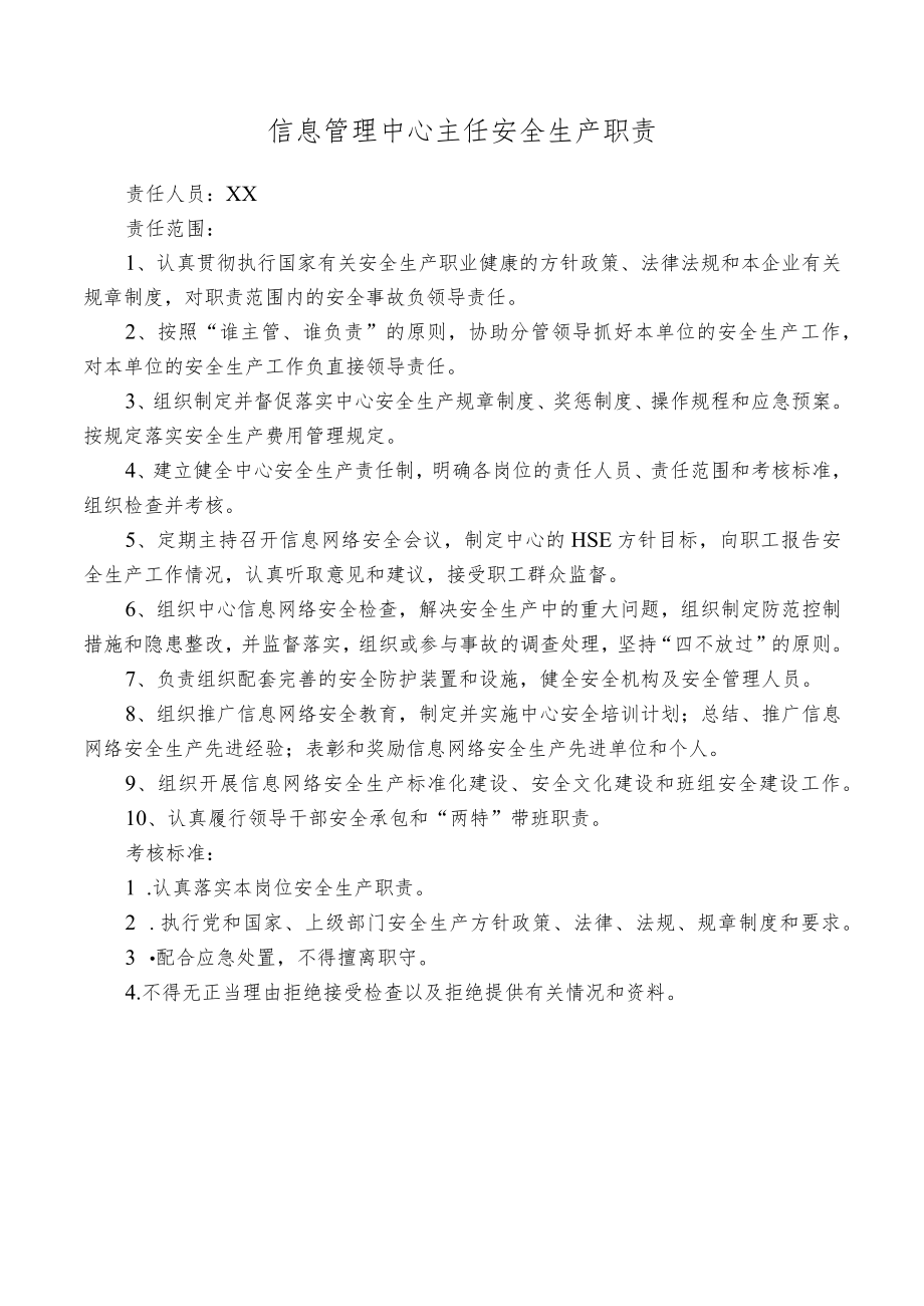 信息管理中心主任安全生产职责.docx_第1页