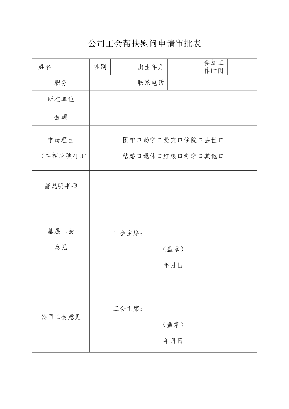 公司工会帮扶慰问申请审批表.docx_第1页