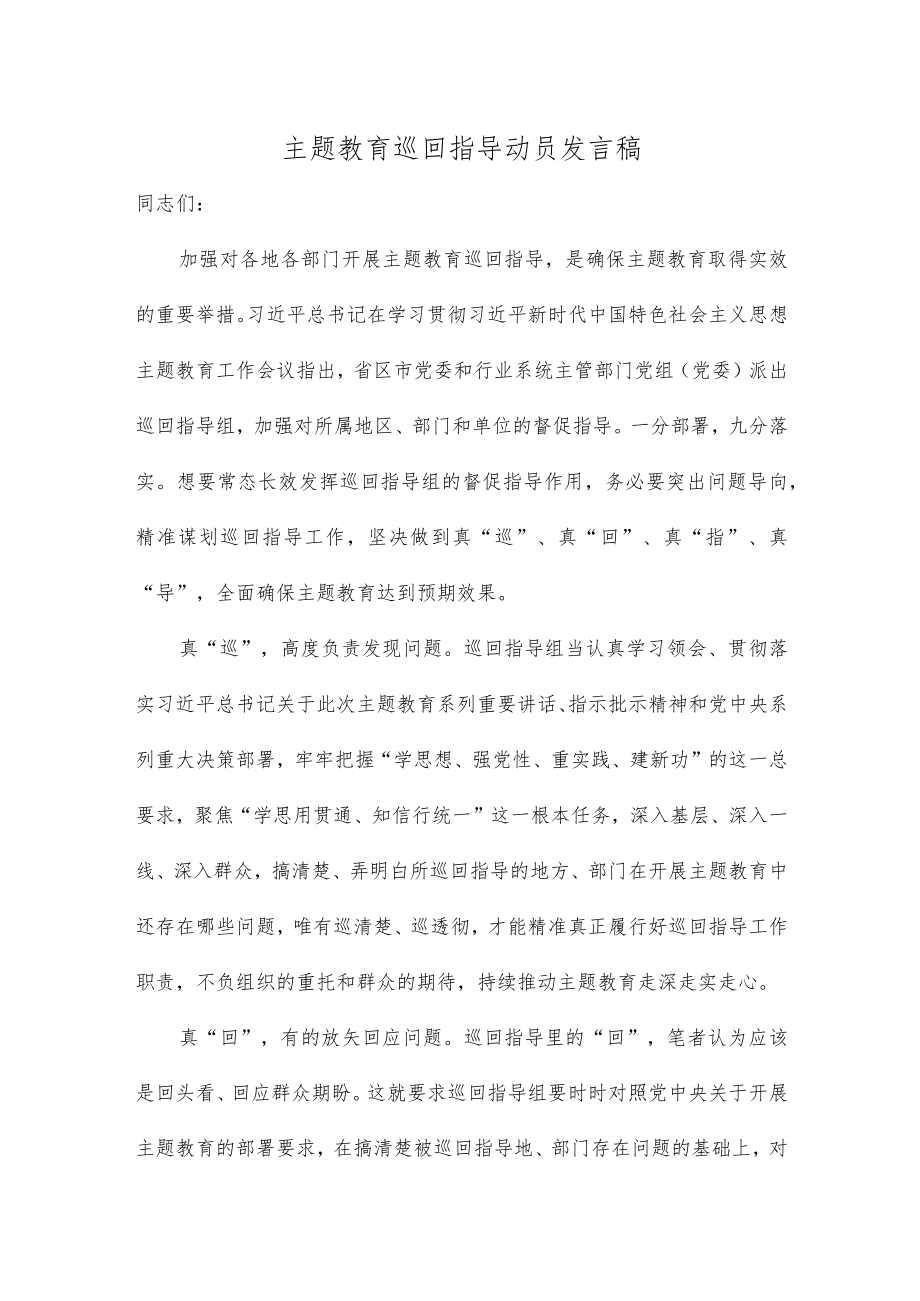 主题教育巡回指导动员发言稿.docx_第1页