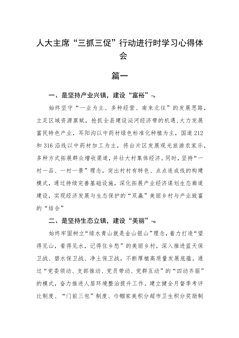 人大主席“三抓三促”行动进行时学习心得体会五篇.docx_第1页