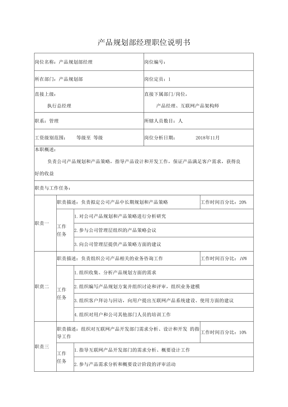 产品规划部经理职位说明书.docx_第1页