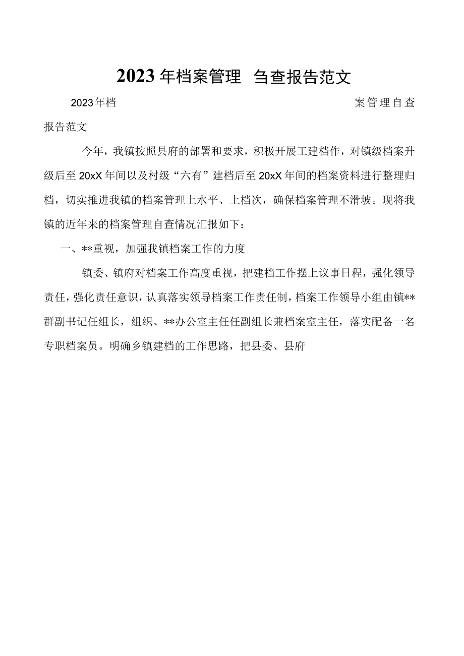 2023年档案管理自查报告范文.docx_第1页