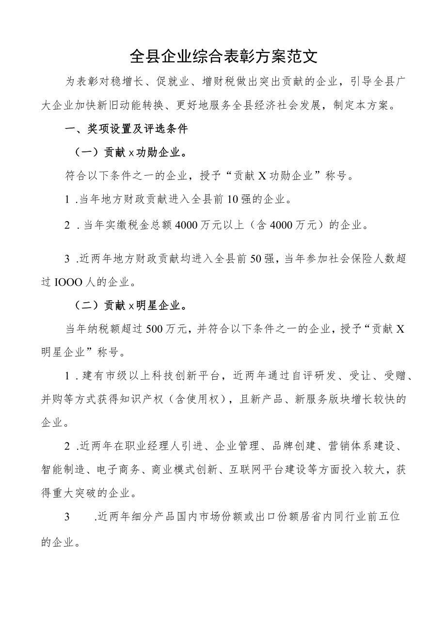 全县企业综合表彰方案范文.docx_第1页