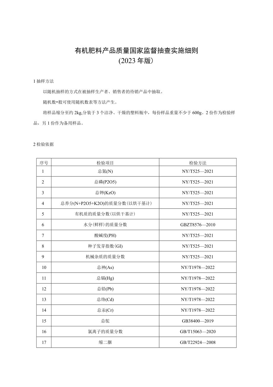 60 有机肥料产品质量国家监督抽查实施细则（2023年版）.docx_第1页