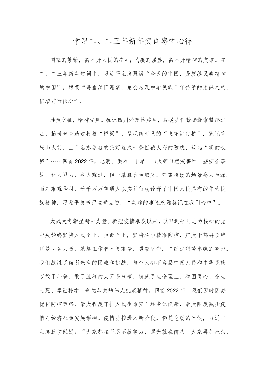 学习二〇二三年新年贺词感悟心得.docx_第1页