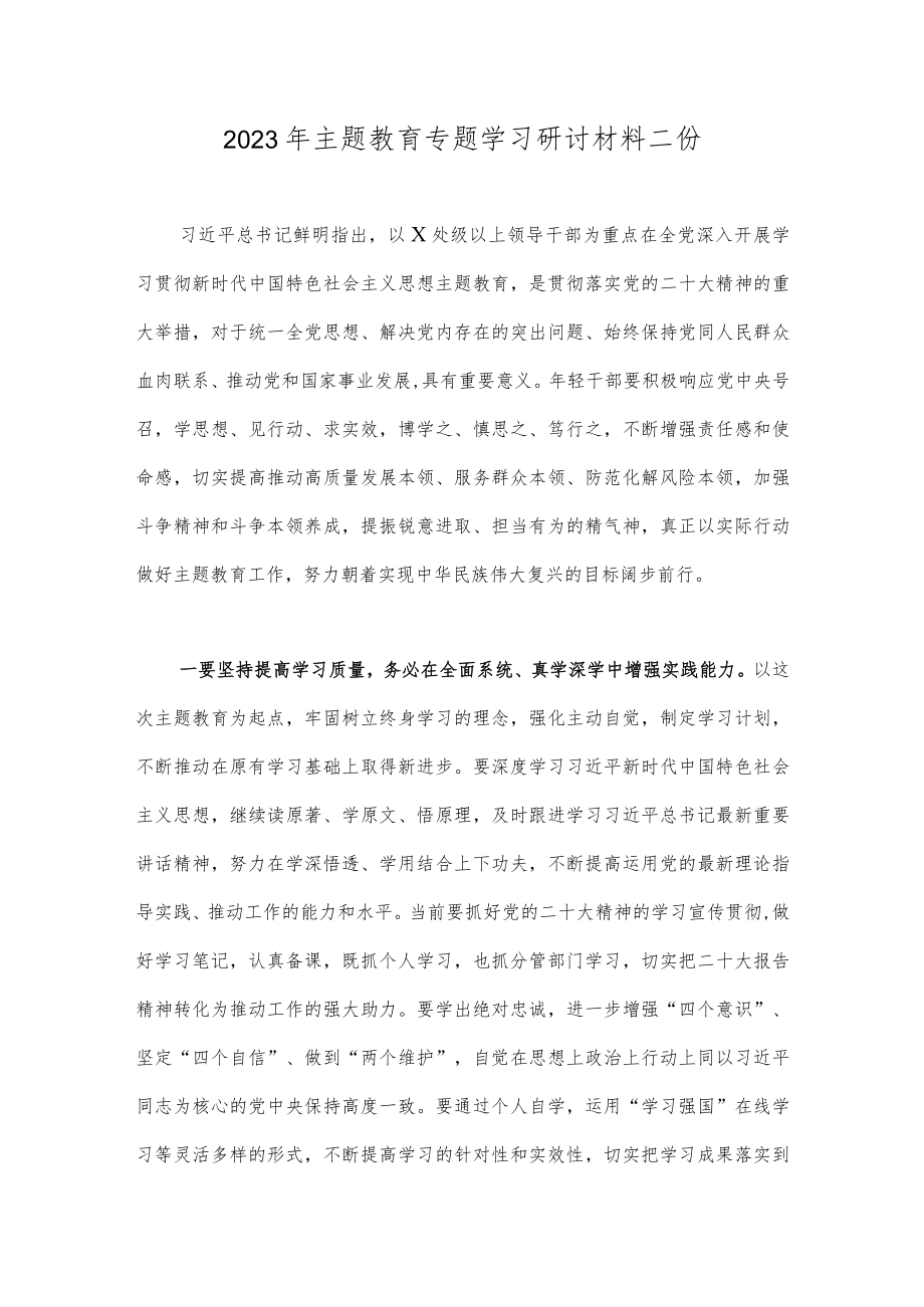 2023年主题教育专题学习研讨材料二份.docx_第1页