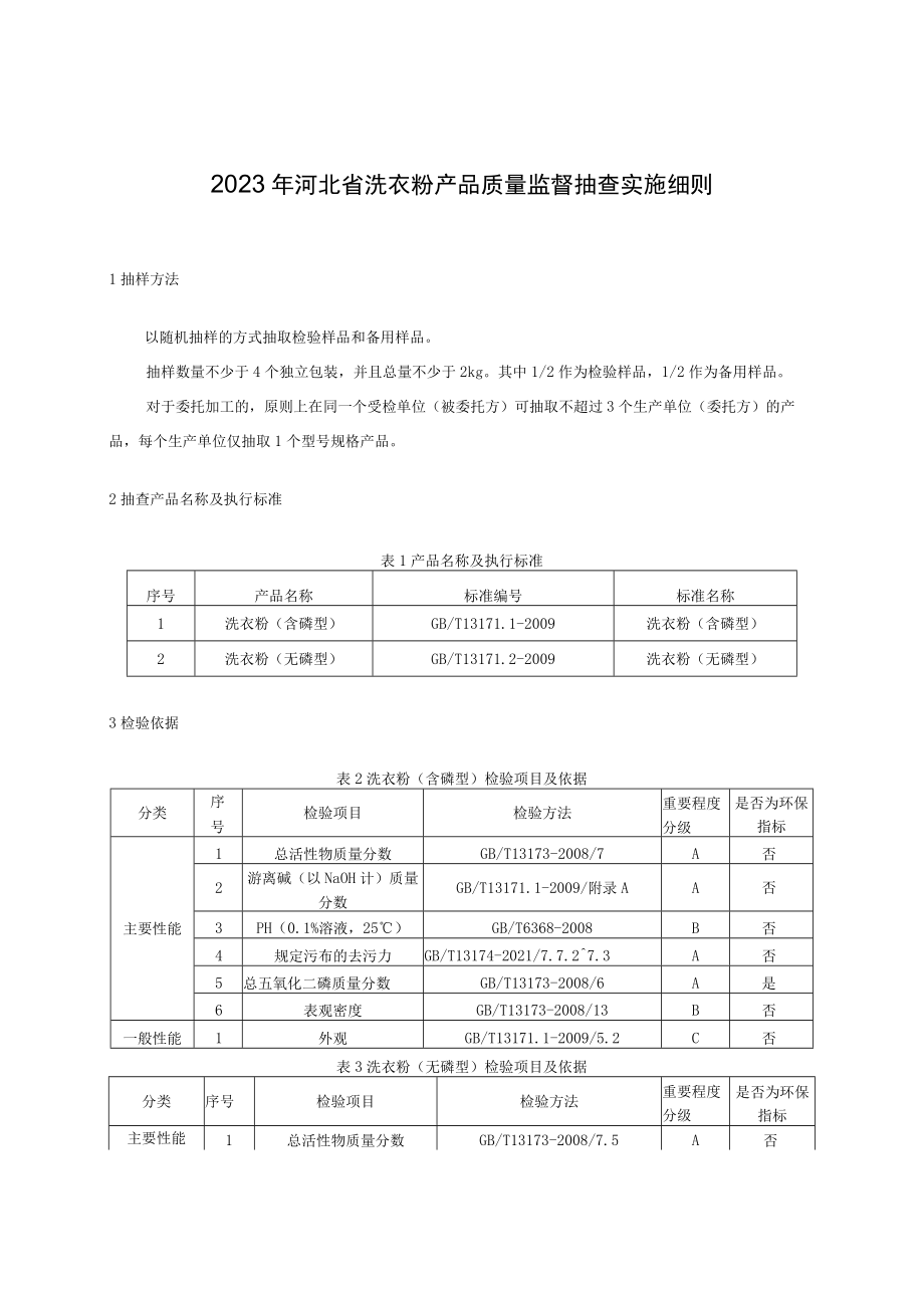 2023年河北省洗衣粉产品质量监督抽查实施细则.docx_第1页