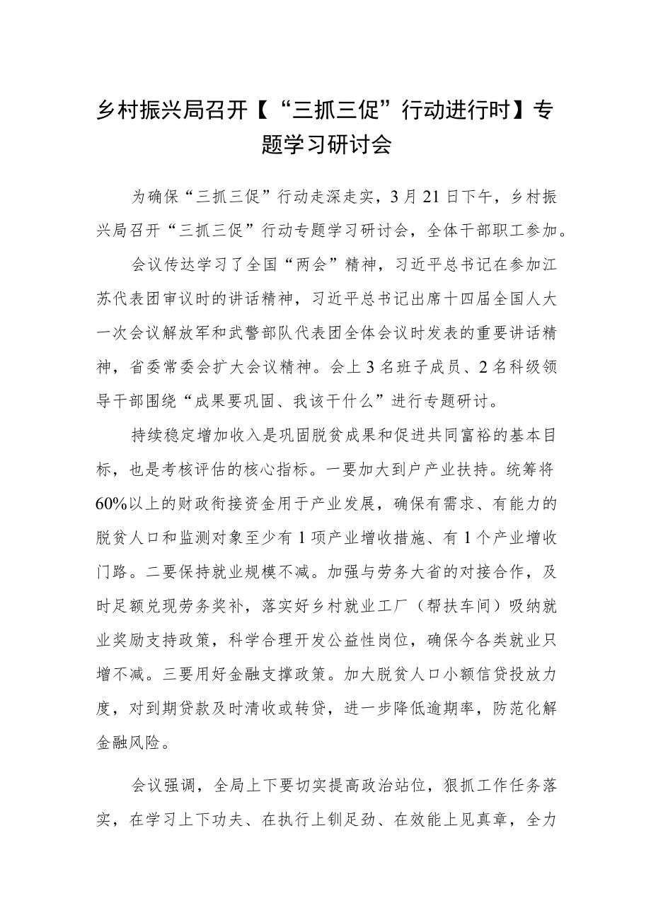 乡村振兴局召开【“三抓三促”行动进行时】专题学习研讨会.docx_第1页