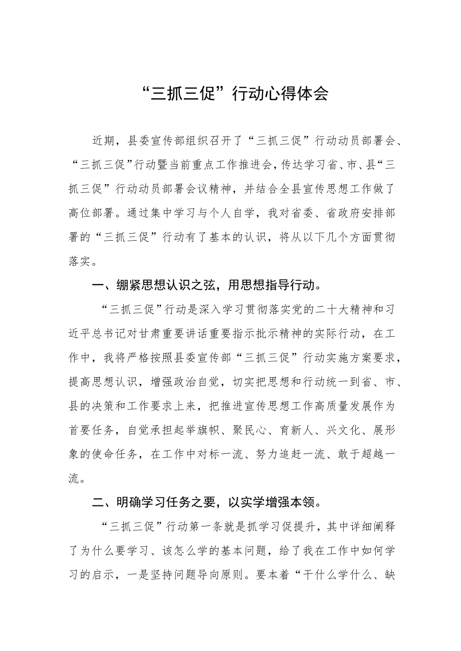 “三抓三促”行动心得体会三篇.docx_第1页