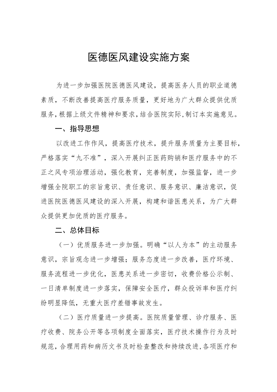 中医院医德医风建设实施方案四篇.docx_第1页