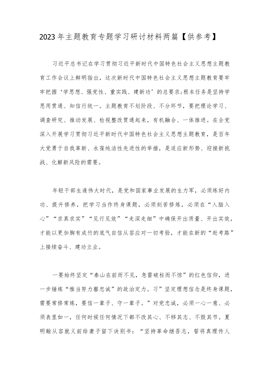 2023年主题教育专题学习研讨材料两篇【供参考】.docx_第1页