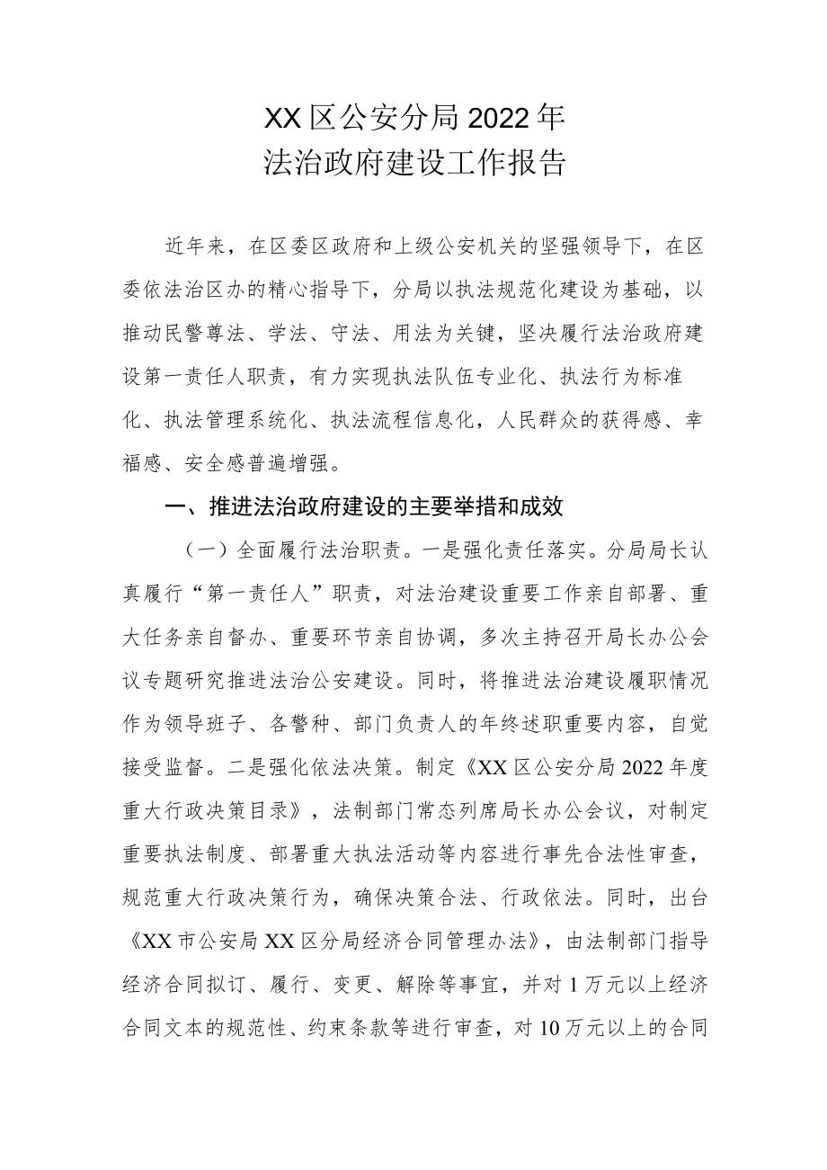 XX区公安分局2022年法治政府建设工作报告.docx_第1页