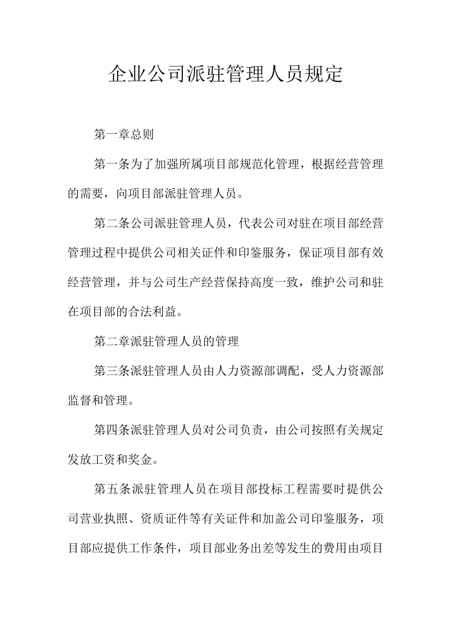 企业公司派驻管理人员规定.docx_第1页