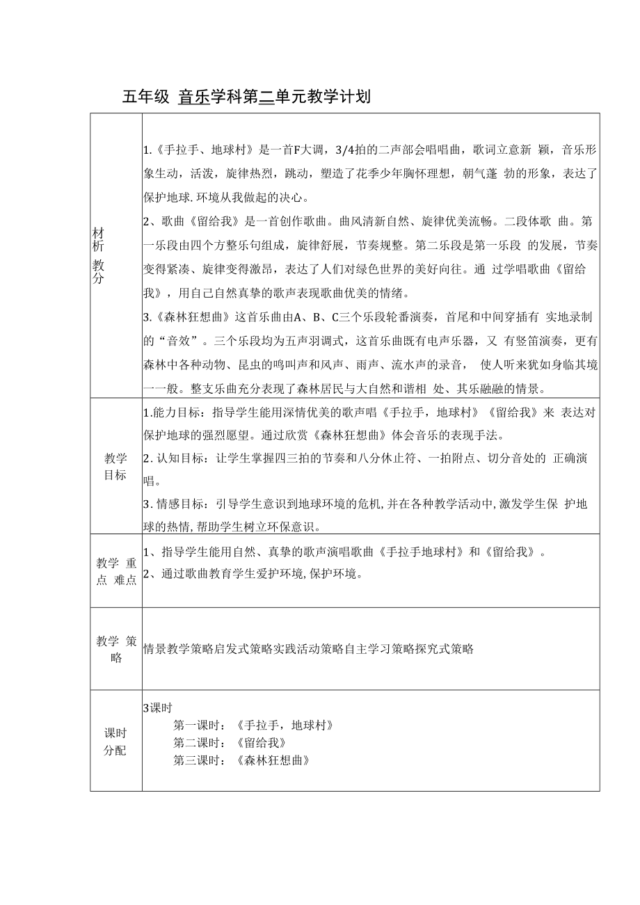 五年级音乐课件：5年级第2单元教学计划.docx_第1页