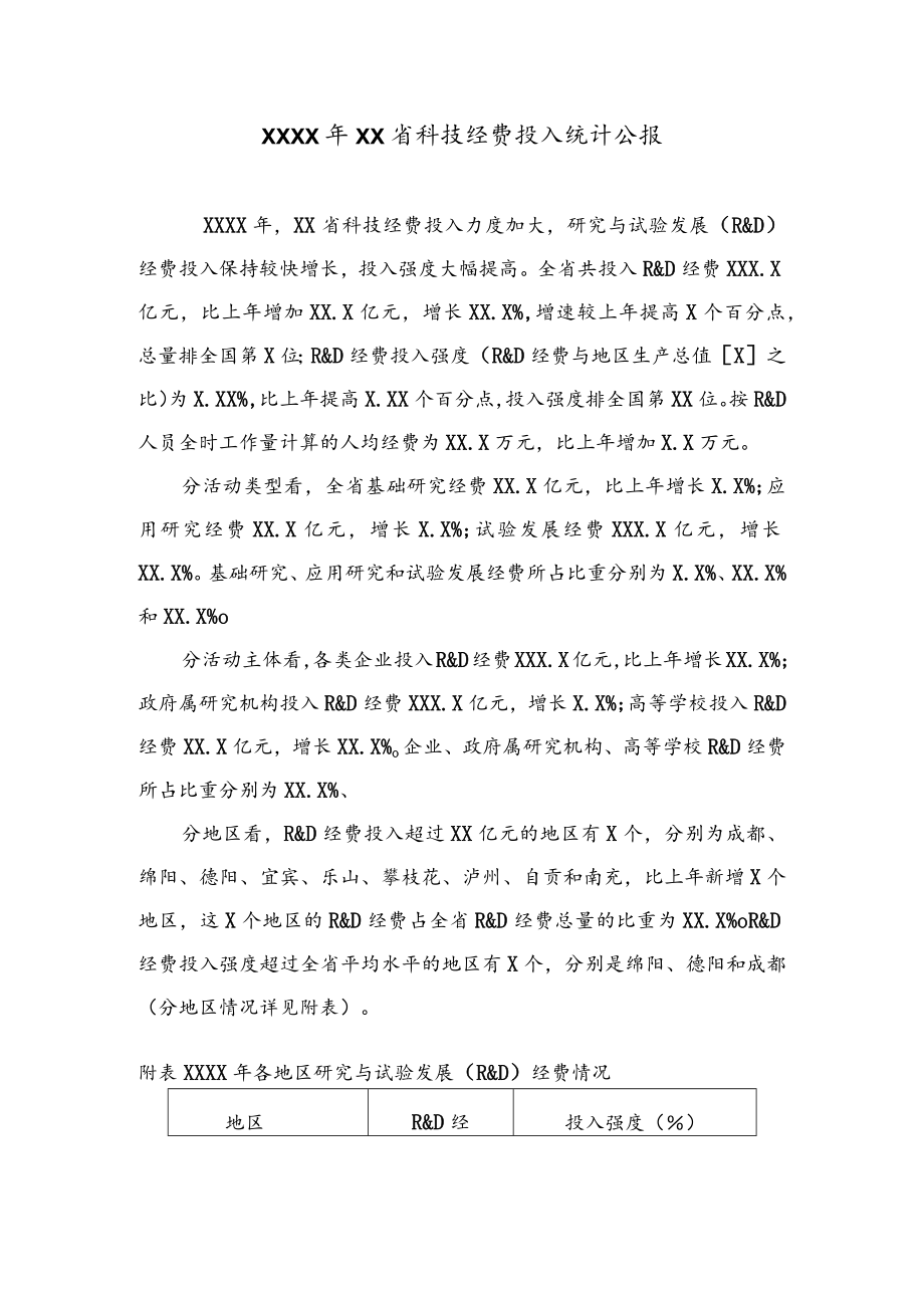 公文写作之公报12关于20XX年XX省科技经费投入统计公报.docx_第1页