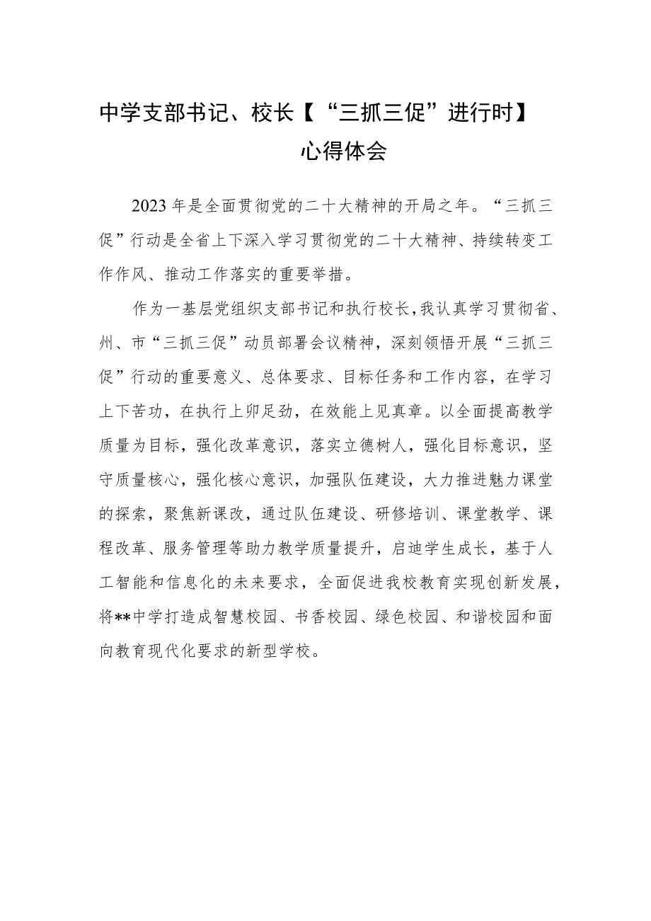 中学支部书记、校长【“三抓三促”进行时】心得体会.docx_第1页