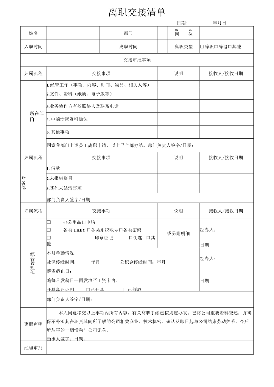 公司管理常用表格42离职交接清单.docx_第1页