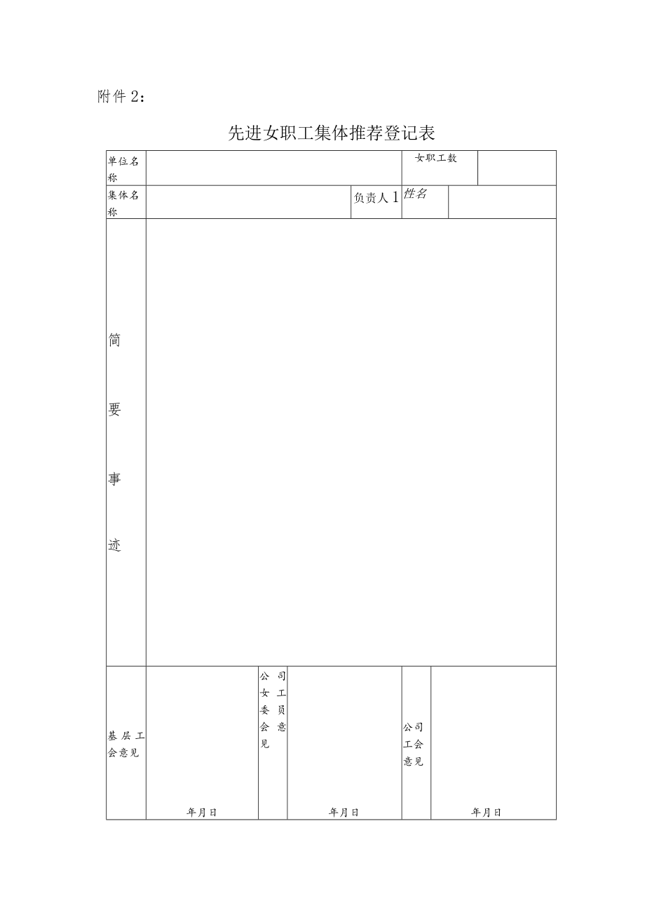 公司工会发[2018]26号附件2.先进女职工集体登记表doc.docx_第1页