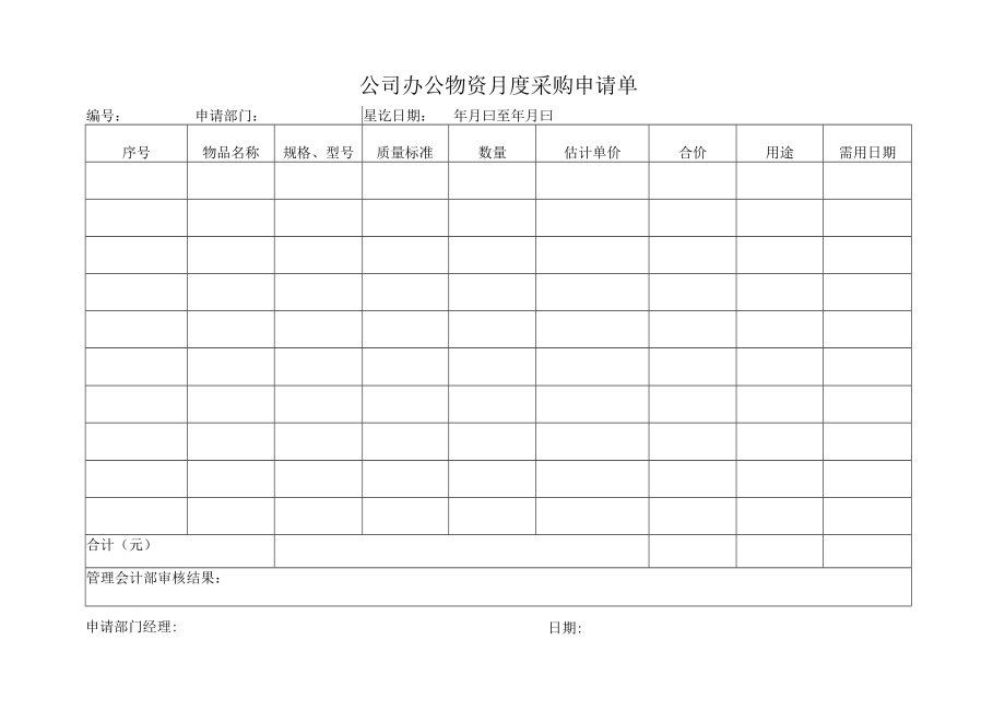 公司办公物资月度采购申请单.docx_第1页