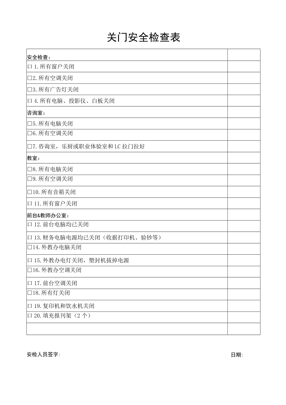 关门安全检查表.docx_第1页