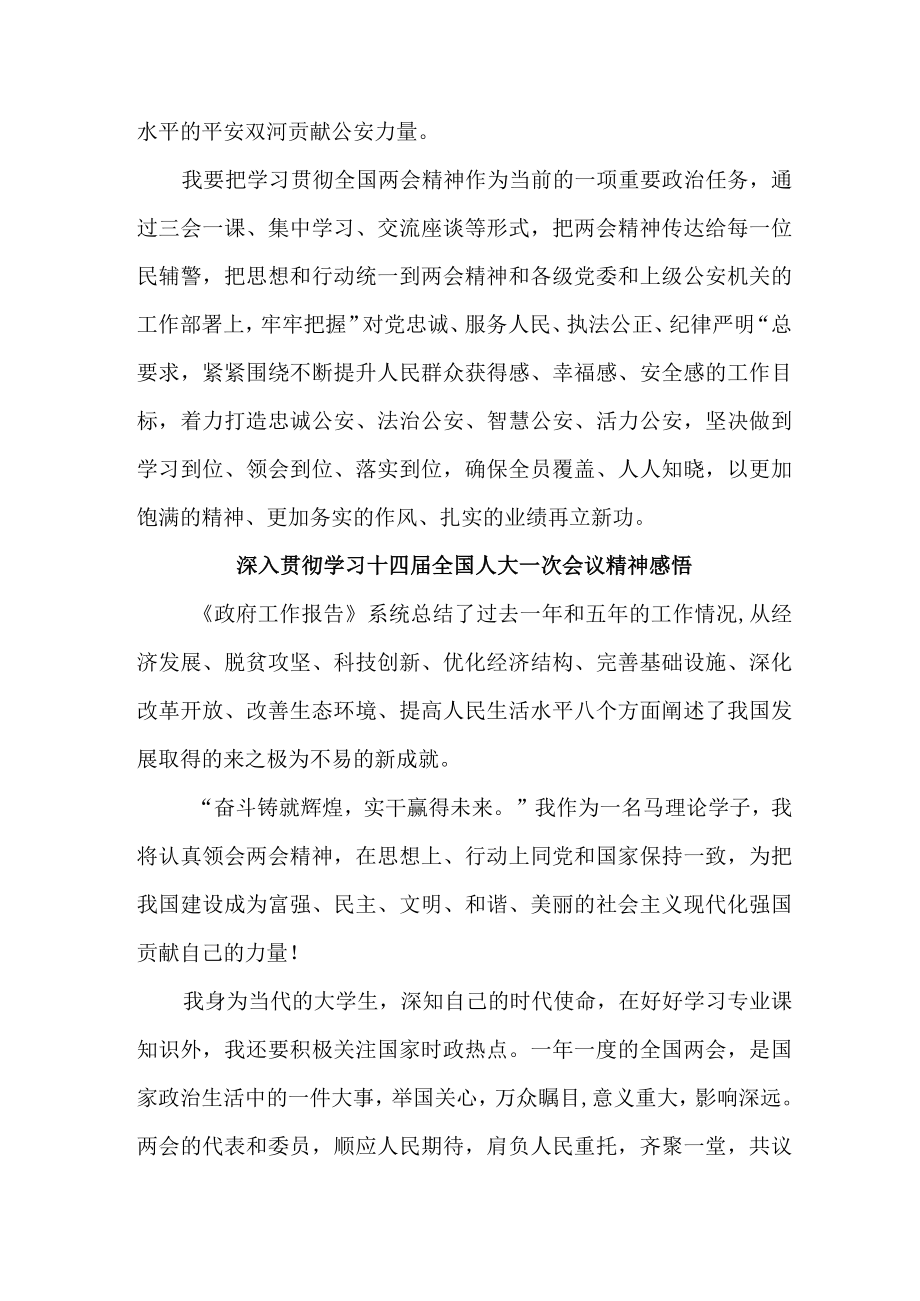 乡镇学校教师深入贯彻学习十四届全国人大一次会议精神心得感悟合计6份.docx_第2页